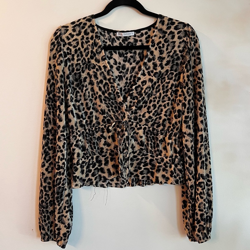 ZARA Long Sleeve Leopard Top - Size L